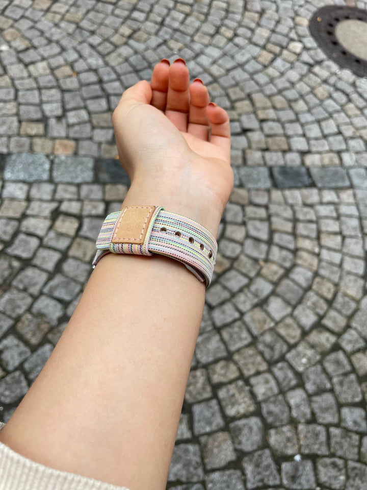 Handgewebtes Nylon Stoff "Indigo" Armband mit Lederinnenfutter Meinesmartwatchwelt.de